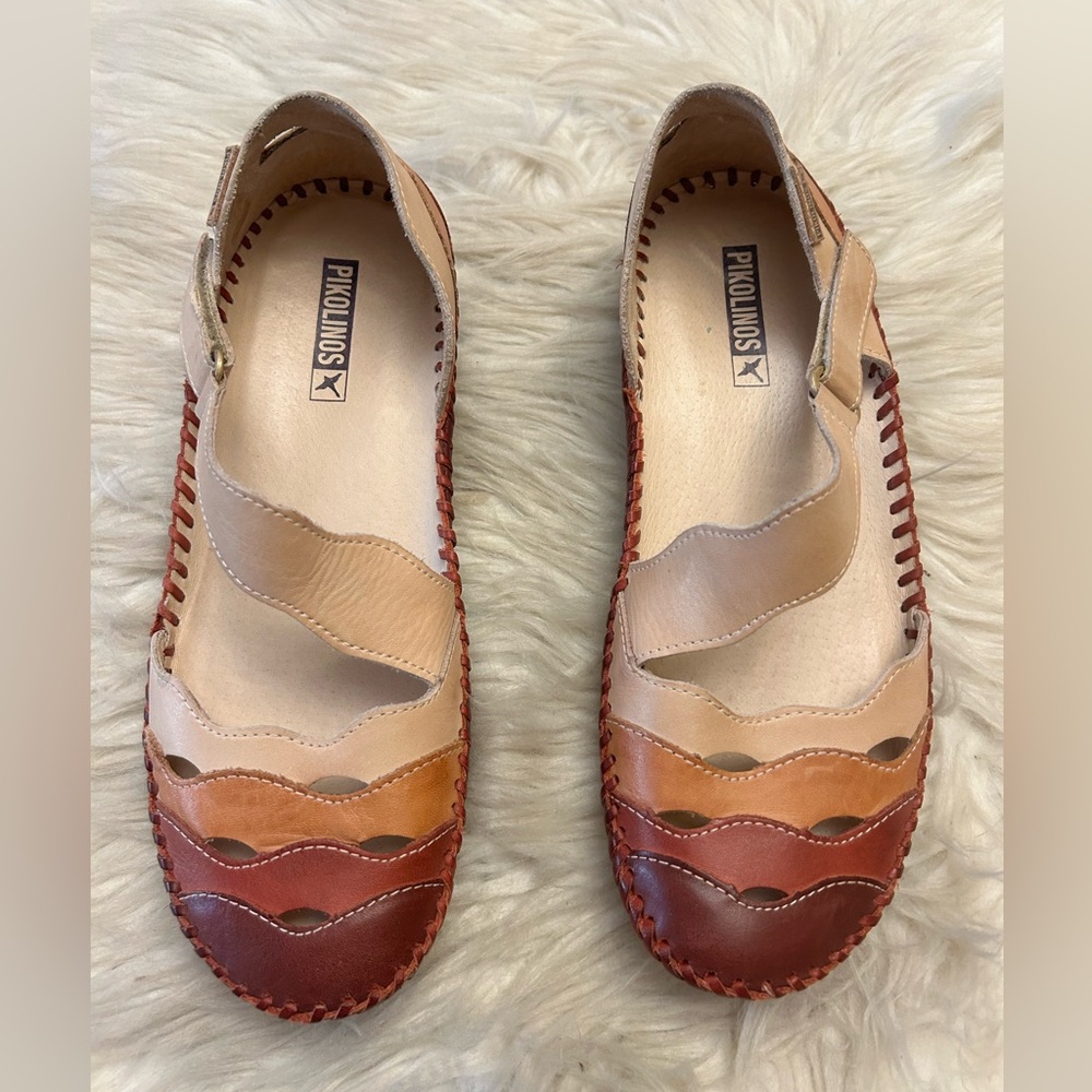 PIKOLINOS Multitone Tan Brown Leather Slingback Flats